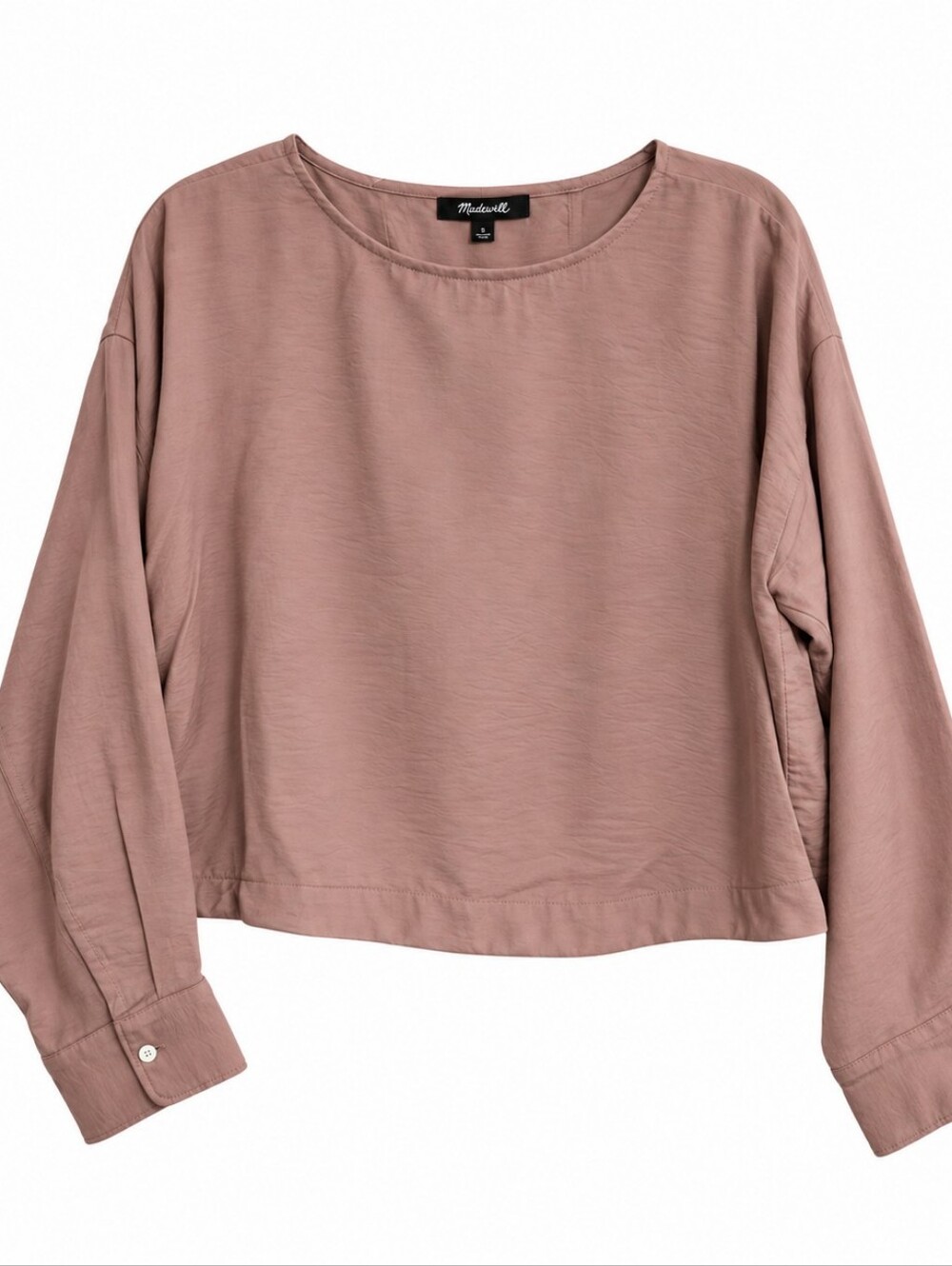 Madewell Tulip Back Blouse Size L Dusty Rose Long Sleeve Cropped Top